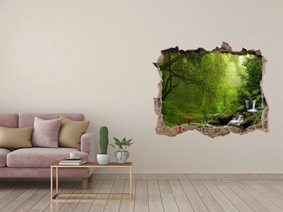Hole wall sticker Green forest with a waterfall