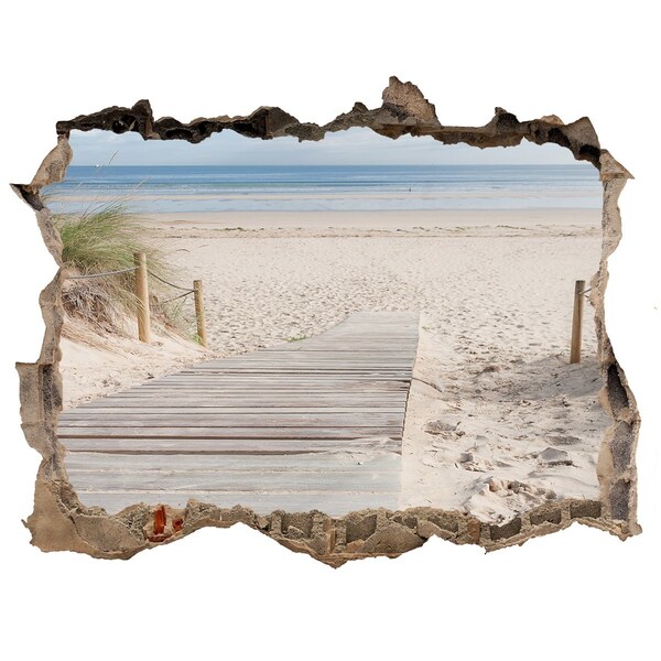 3D wall hole A mysterious beach with a wooden pier