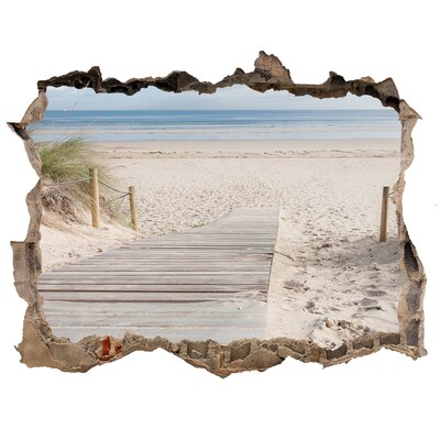 3D wall hole A mysterious beach with a wooden pier