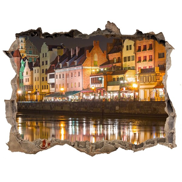 Hole wall sticker A charming port at night