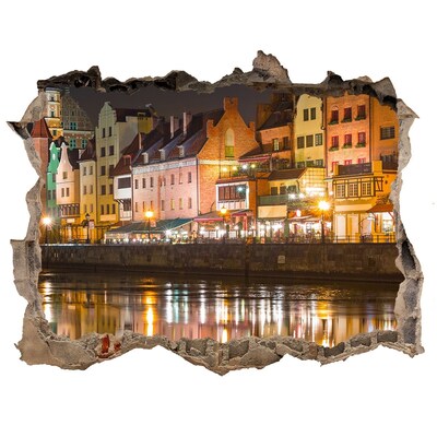Hole wall sticker A charming port at night