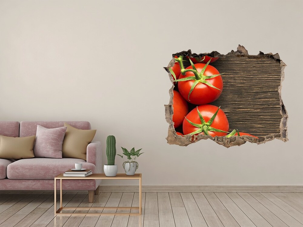 Hole wall sticker Tomatoes on wood