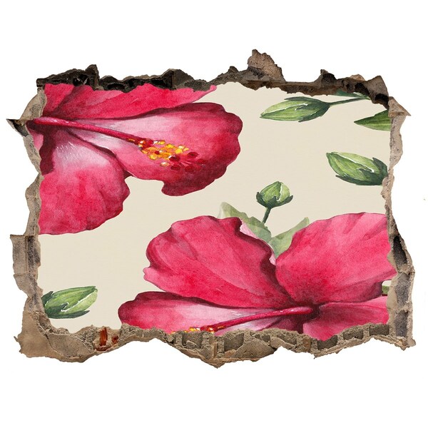 Hole wall sticker Hibiscus flowers through a hole in the wall
