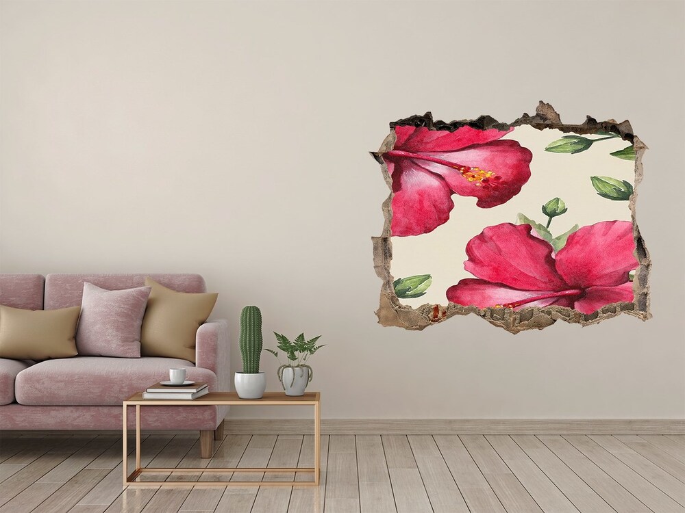 Hole wall sticker Pink hibiscus