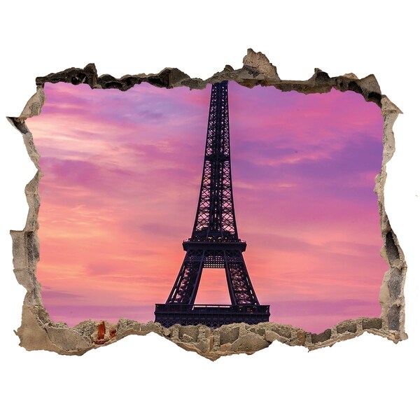 3D wall hole wallpaper The Eiffel Tower at sunset