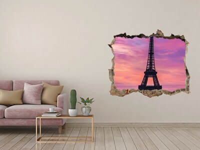 3D wall hole wallpaper The Eiffel Tower at sunset