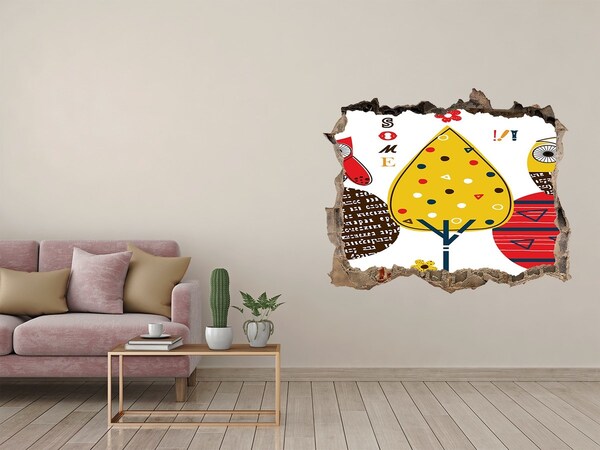 Hole in the wall sticker Colorful trees in a hole in the wall