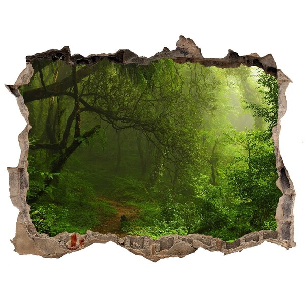 3D wall hole wallpaper Green forest with a forest path