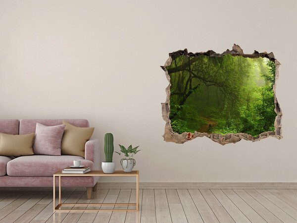 3D wall hole wallpaper Green forest with a forest path