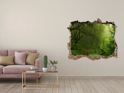 3D wall hole wallpaper Green forest with a forest path