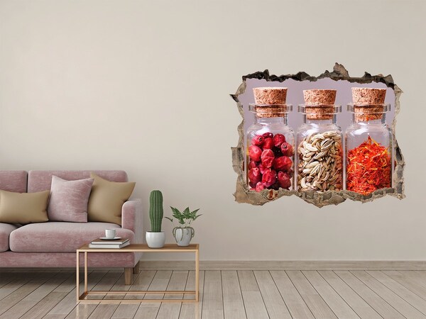 Hole wall sticker Spices in glass jars