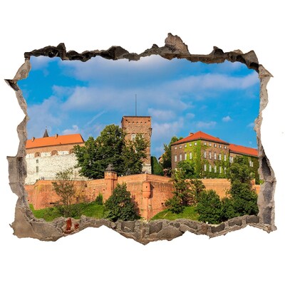 3D wall hole wallpaper Castle on the hill