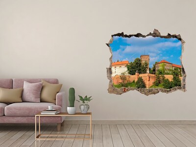3D wall hole wallpaper Castle on the hill