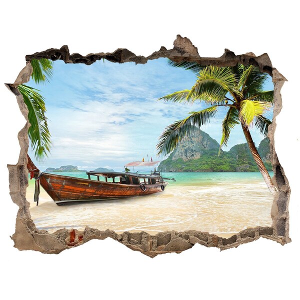 Hole wall sticker Tropical beach with a boat
