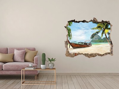 Hole wall sticker Tropical beach with a boat