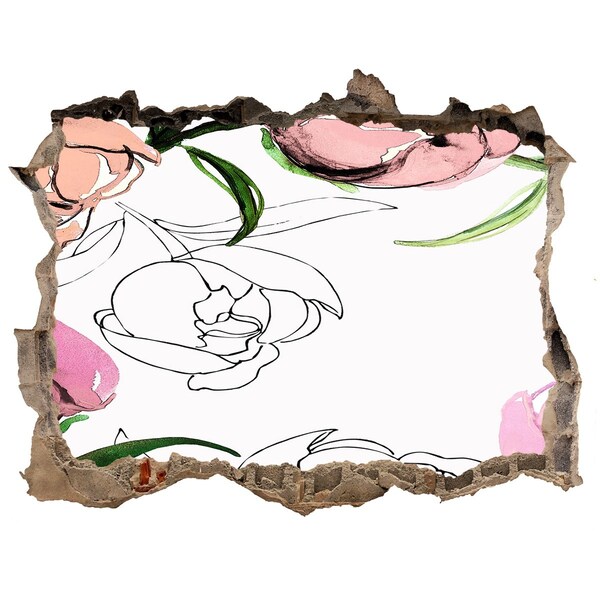 3D wall hole wallpaper A floral mural behind a damaged wall