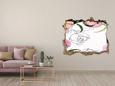 3D wall hole wallpaper A floral mural behind a damaged wall