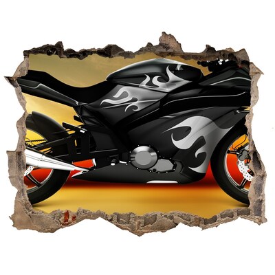 Hole in the wall decal Motorcycle on fire