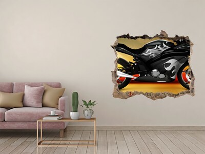 Hole in the wall decal Motorcycle on fire