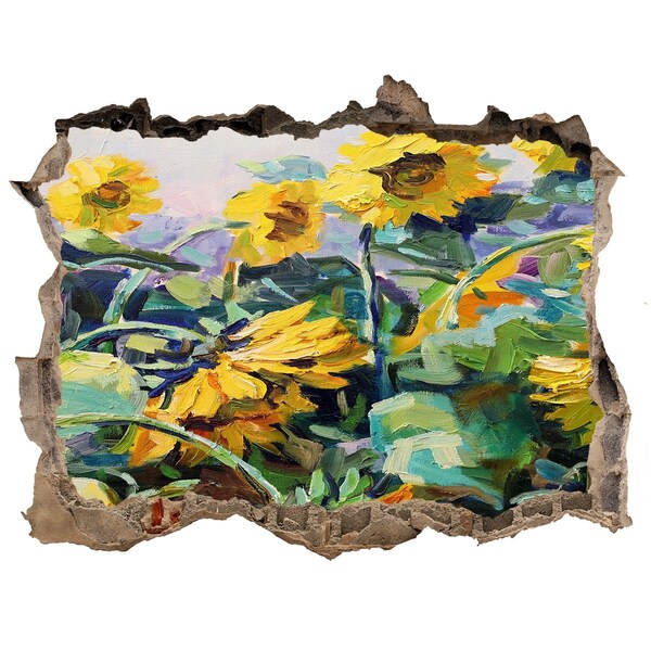 3D wall hole wallpaper Sunflower flowers in the garden