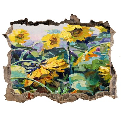 3D wall hole wallpaper Sunflower flowers in the garden