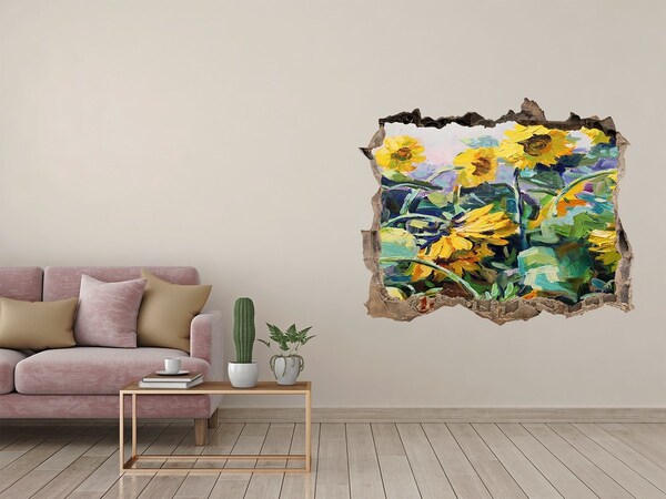 3D wall hole wallpaper Sunflower flowers in the garden