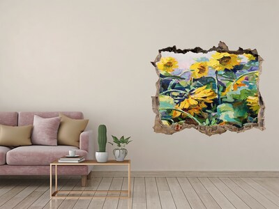 3D wall hole wallpaper Sunflower flowers in the garden