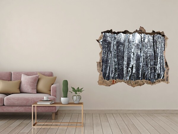 3D wall hole Winter birch forest