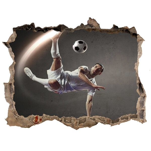 Hole wall sticker Football jump in action