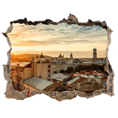 Hole wall sticker Sunset over the city