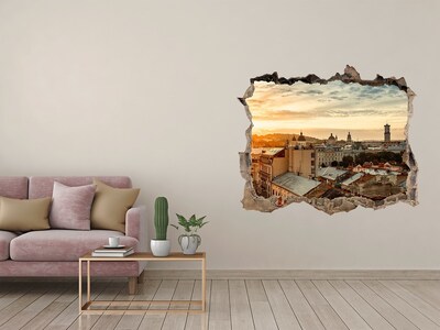 Hole wall sticker Sunset over the city