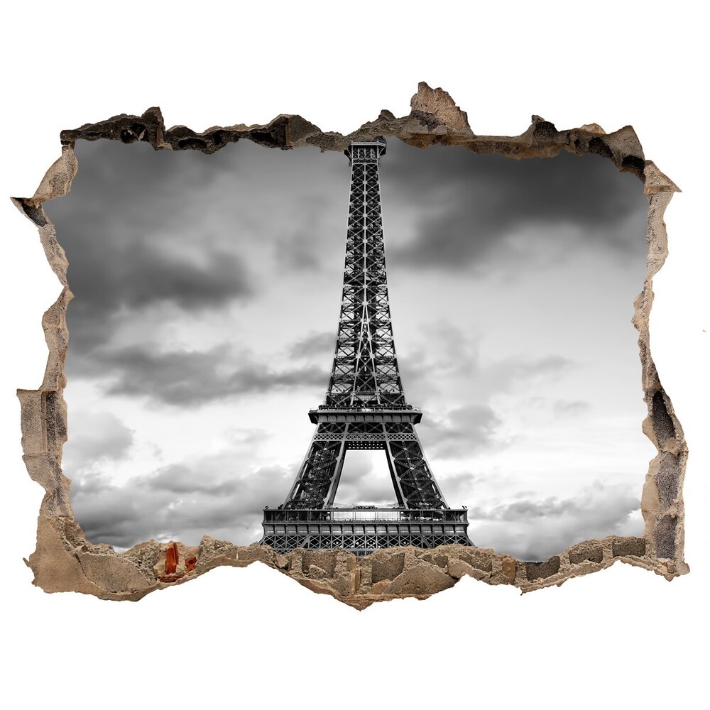 3D wall hole wallpaper Eiffel Paris tower