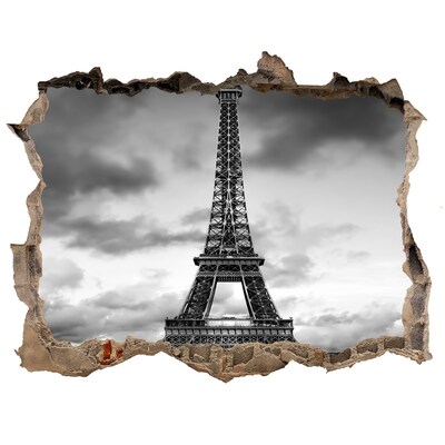 3D wall hole wallpaper The Eiffel Tower in a monochromatic style