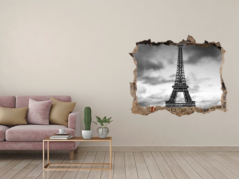 3D wall hole wallpaper Eiffel Paris tower