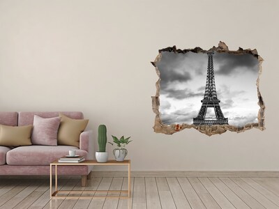3D wall hole wallpaper The Eiffel Tower in a monochromatic style