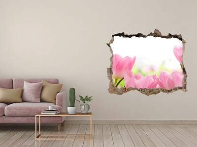 Hole in the wall sticker Pink tulips