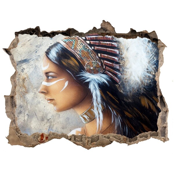 3D wall hole wallpaper Portrait of an Indian warrior woman