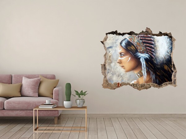 3D wall hole wallpaper Portrait of an Indian warrior woman