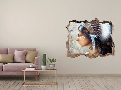 3D wall hole wallpaper Portrait of an Indian warrior woman