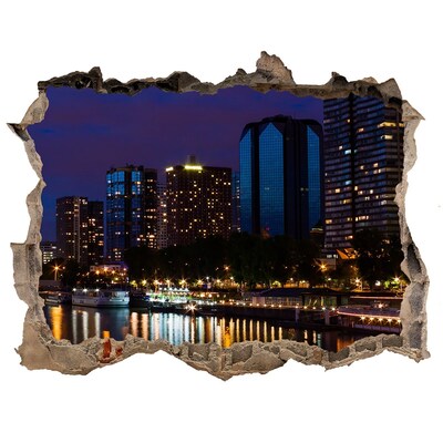 Hole wall sticker Night panorama of the city