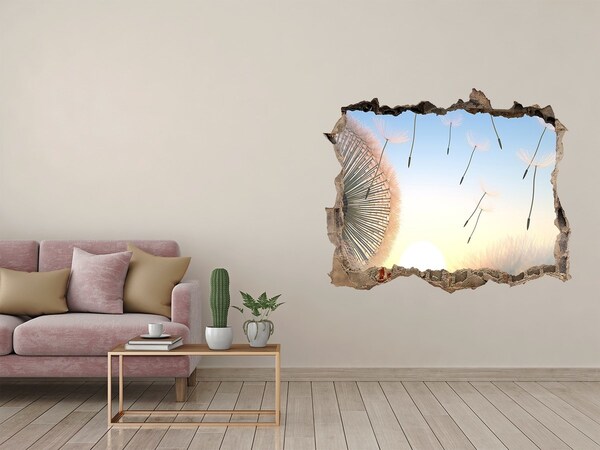Hole in the wall decal Dandelions against the sunset background