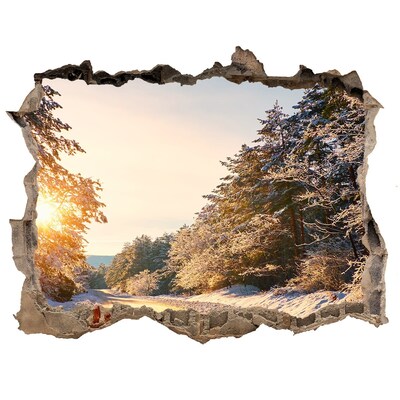 Hole in the wall sticker Winter landscape in the forest