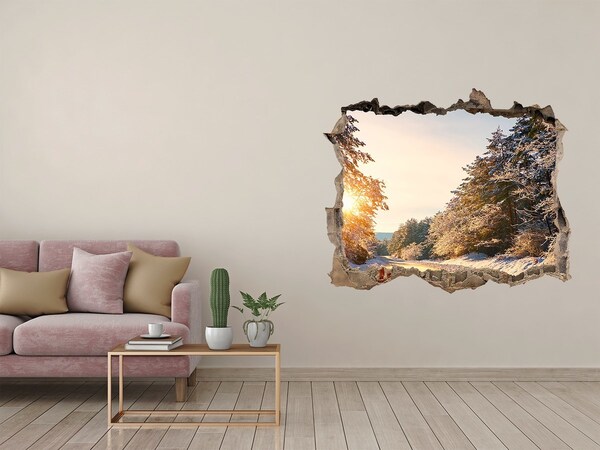 Hole in the wall sticker Winter landscape in the forest