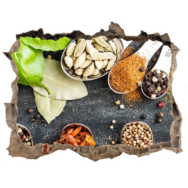 3D wall hole wallpaper Kitchen Spices in a Hole in the Wall