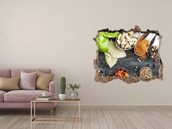 3D wall hole wallpaper Kitchen Spices in a Hole in the Wall