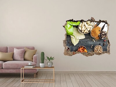 3D wall hole wallpaper Kitchen Spices in a Hole in the Wall