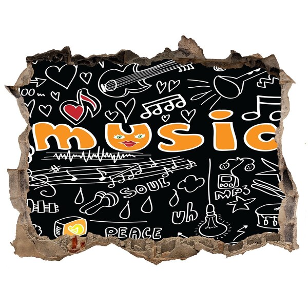 3D wall hole wallpaper The musical world behind the wall