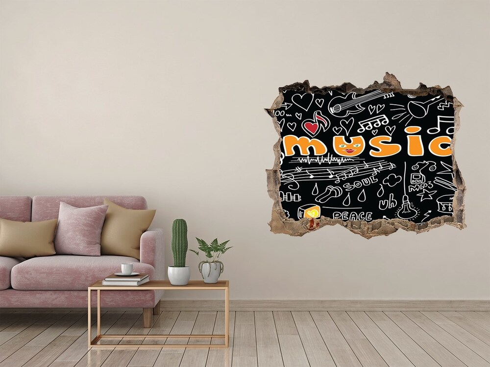 3D wall hole wallpaper Musical symbols