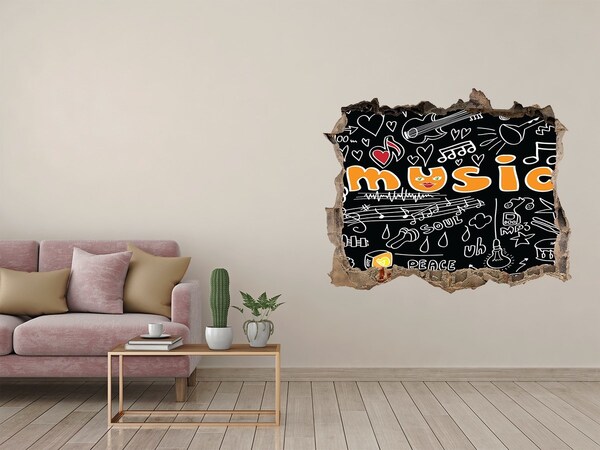 3D wall hole wallpaper The musical world behind the wall