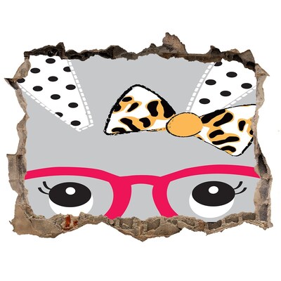 Hole in the wall decal Kitten with glasses